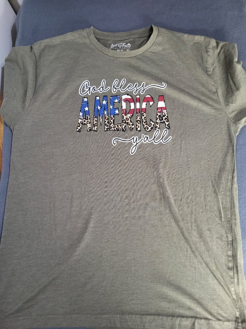 Love in Faith Womens LG patriotic God Bless America Y'all T Shirt - Picture 4 of 6